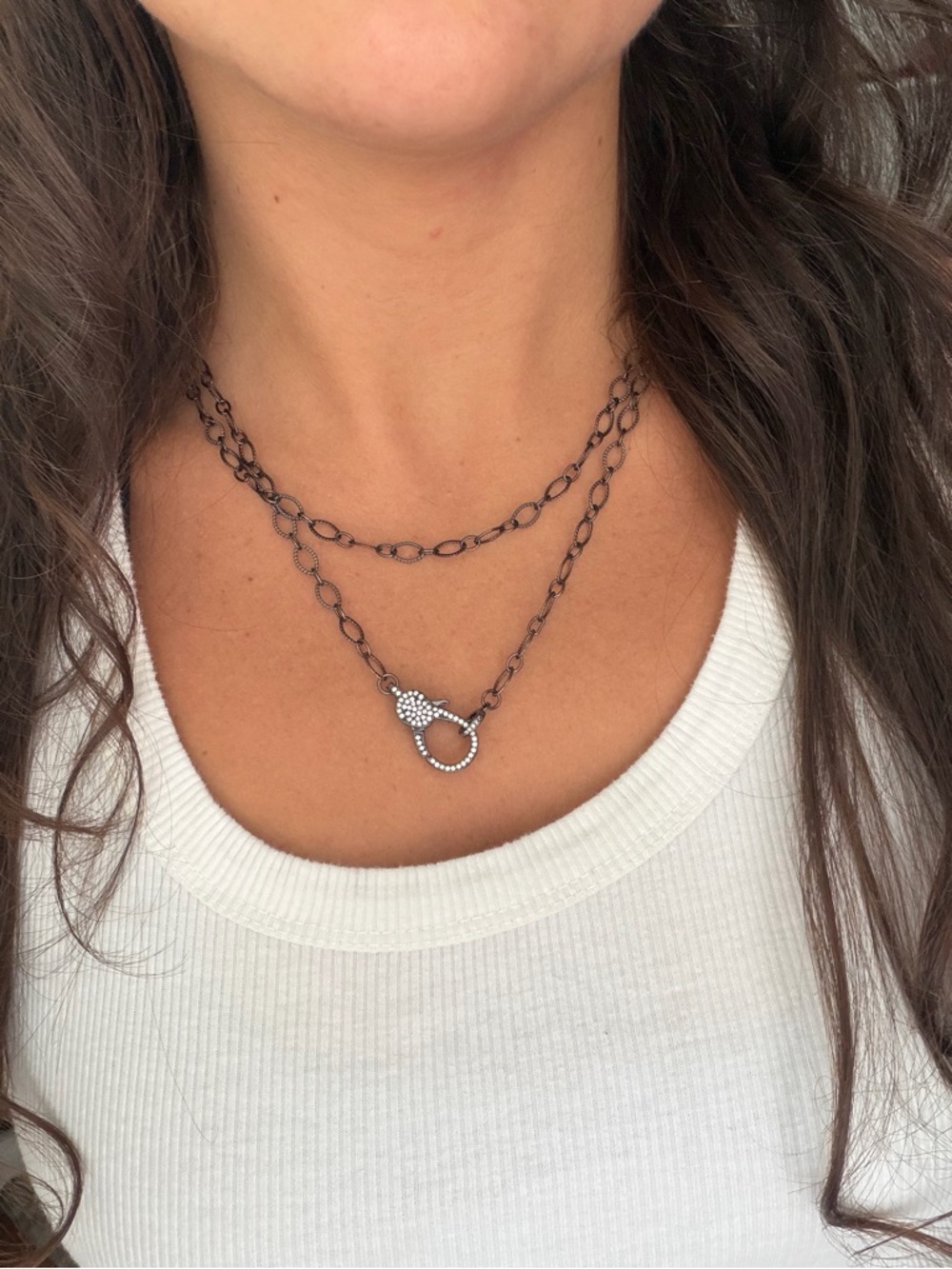 Black chain necklace with diamond clasp